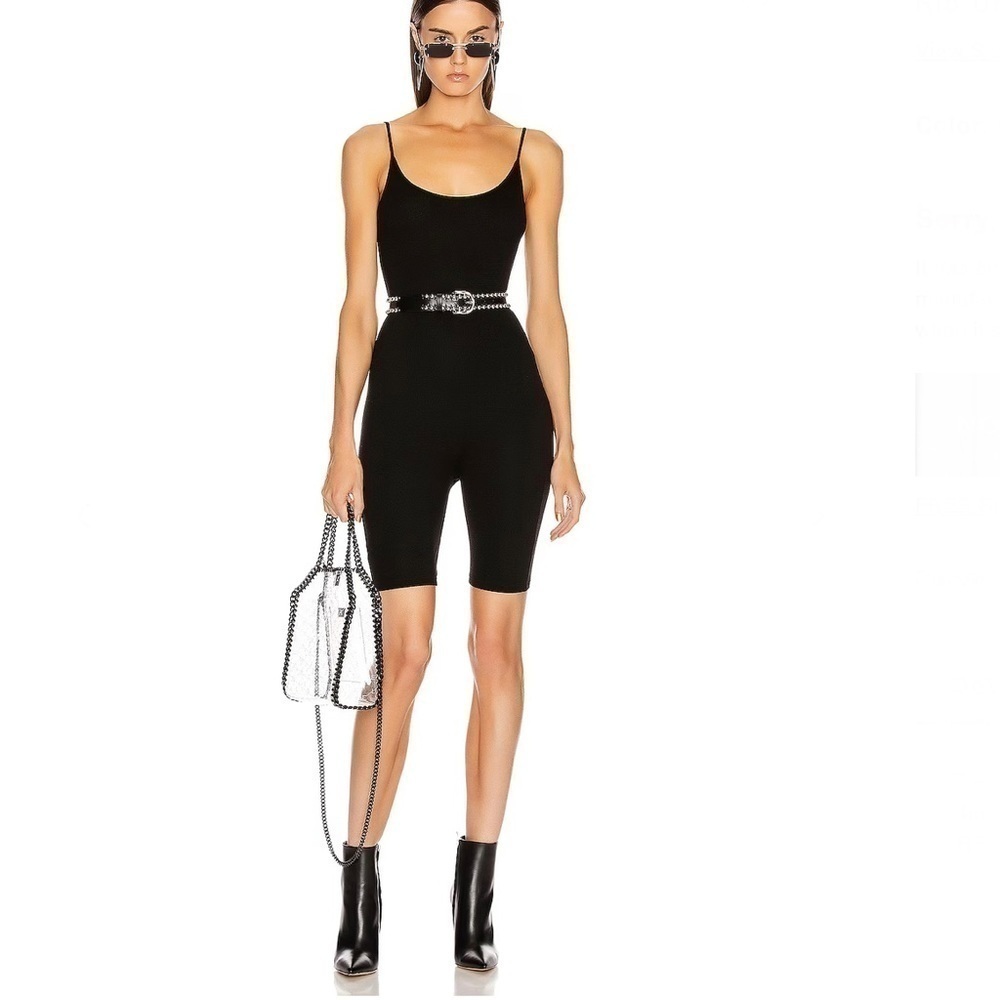 ENZA COSTA Black ribbed unitard short onezie romper size XS